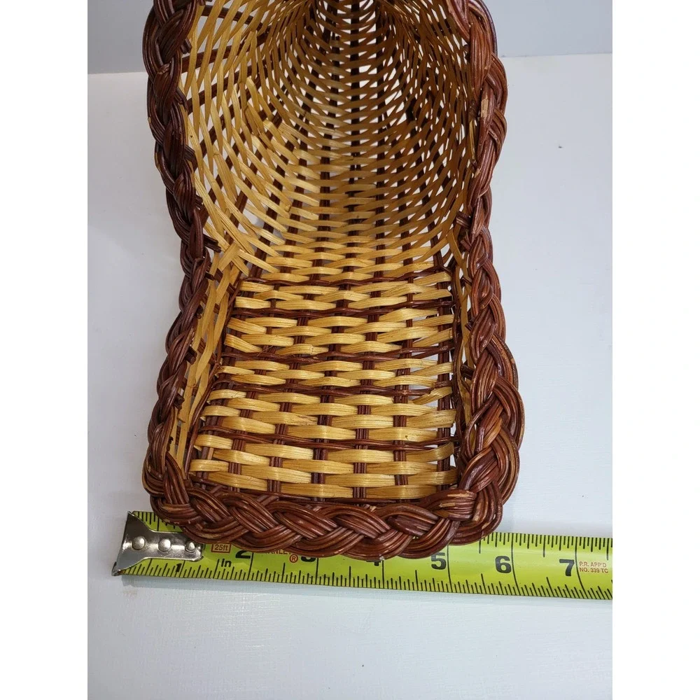 Vintage Woven Wicker Wall Pocket Basket Cornucopia Horn of Plenty Two Tone Brown
